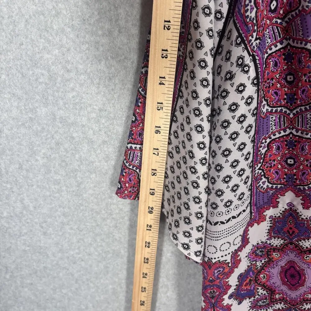 Catherines Kimono Cardigan 3X Pink Purple Paisley Boho Cover Up Medallion Duster